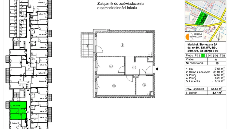 Rzut - Mieszkanie na sprzedaż 3 pokoje o powierzchni 55,55 m² - numer 18 w Osiedle Słoneczna