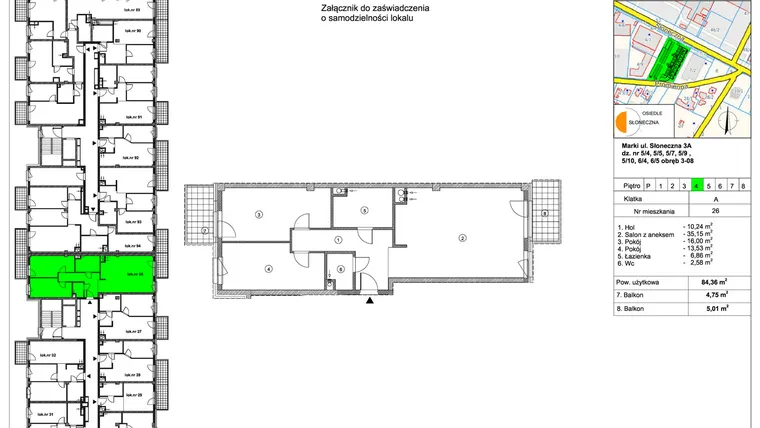 Rzut - Mieszkanie na sprzedaż 3 pokoje o powierzchni 84,36 m² - numer 26 w Osiedle Słoneczna