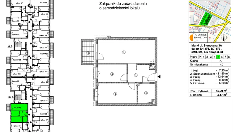 Rzut - Mieszkanie na sprzedaż 3 pokoje o powierzchni 55,29 m² - numer 40 w Osiedle Słoneczna