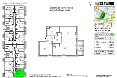 Rzut - Mieszkanie na sprzedaż 3 pokoje o powierzchni 54,75 m² - numer 54 w Osiedle Słoneczna