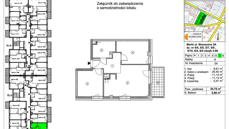 Rzut - Mieszkanie na sprzedaż 3 pokoje o powierzchni 54,75 m² - numer 54 w Osiedle Słoneczna