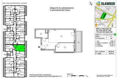 Rzut - Mieszkanie na sprzedaż 2 pokoje o powierzchni 44,16 m² - numer 58 w Osiedle Słoneczna