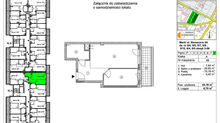 Rzut - Mieszkanie na sprzedaż 2 pokoje o powierzchni 44,16 m² - numer 58 w Osiedle Słoneczna