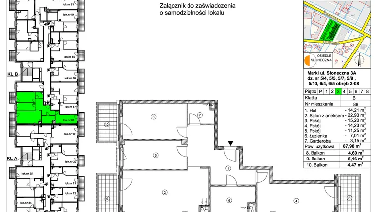 Rzut - Mieszkanie na sprzedaż 4 pokoje o powierzchni 87,98 m² - numer 88 w Osiedle Słoneczna
