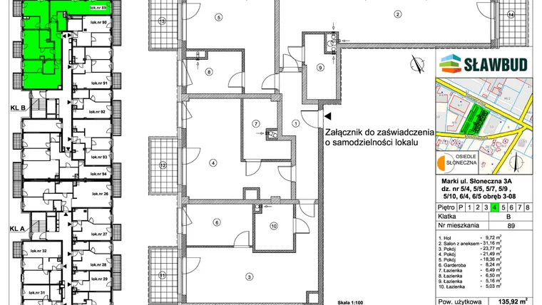Rzut - Mieszkanie na sprzedaż 4 pokoje o powierzchni 135,92 m² - numer 89 w Osiedle Słoneczna