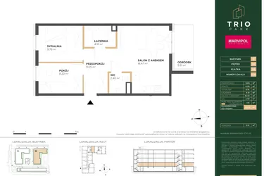 Rzut - Mieszkanie na sprzedaż 3 pokoje o powierzchni 53,53 m² - numer B078 w Trio Park