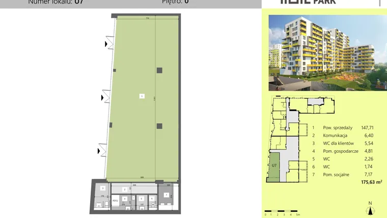 Rzut - Lokal użytkowy na sprzedaż 1 pokój o powierzchni 175,63 m² - numer U7 w Dworzysko Park - Etap II