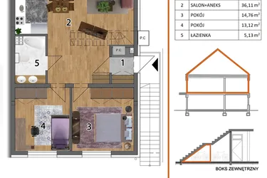Rzut - Mieszkanie na sprzedaż 4 pokoje o powierzchni 127,9 m² - numer 2P2 w Osiedle Leśnica Las