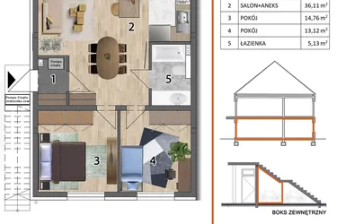 Rzut - Mieszkanie na sprzedaż 3 pokoje o powierzchni 71,9 m² - numer 2L1 w Osiedle Leśnica Las