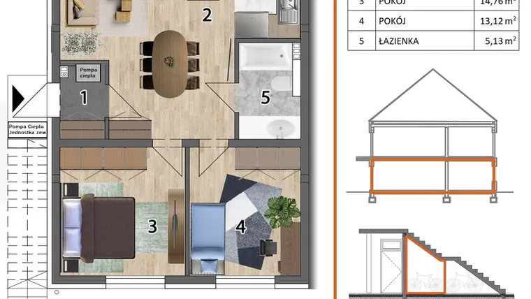 Rzut - Mieszkanie na sprzedaż 3 pokoje o powierzchni 71,9 m² - numer 2L1 w Osiedle Leśnica Las