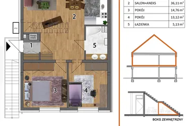 Rzut - Mieszkanie na sprzedaż 4 pokoje o powierzchni 127,9 m² - numer 5L2 w Osiedle Leśnica Las