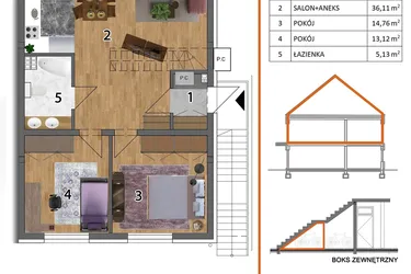 Rzut - Mieszkanie na sprzedaż 4 pokoje o powierzchni 127,9 m² - numer 7P2 w Osiedle Leśnica Las