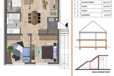 Rzut - Mieszkanie na sprzedaż 3 pokoje o powierzchni 71,9 m² - numer 8P1 w Osiedle Leśnica Las