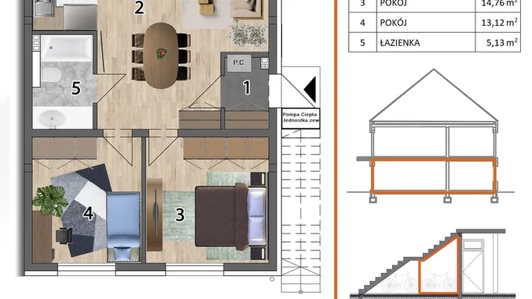 Rzut - Mieszkanie na sprzedaż 3 pokoje o powierzchni 71,9 m² - numer 8P1 w Osiedle Leśnica Las