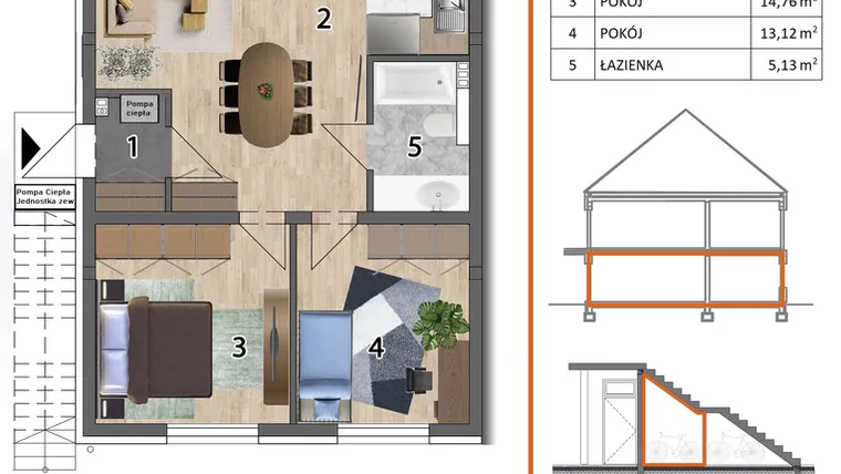 Rzut - Mieszkanie na sprzedaż 3 pokoje o powierzchni 71,9 m² - numer 8L1 w Osiedle Leśnica Las