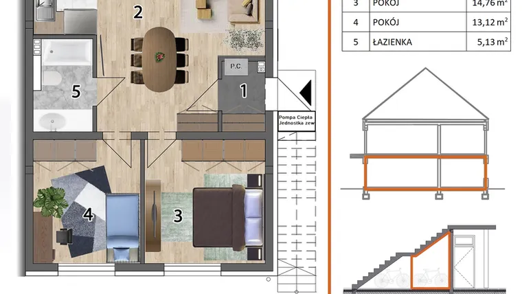 Rzut - Mieszkanie na sprzedaż 3 pokoje o powierzchni 71,9 m² - numer 9P1 w Osiedle Leśnica Las