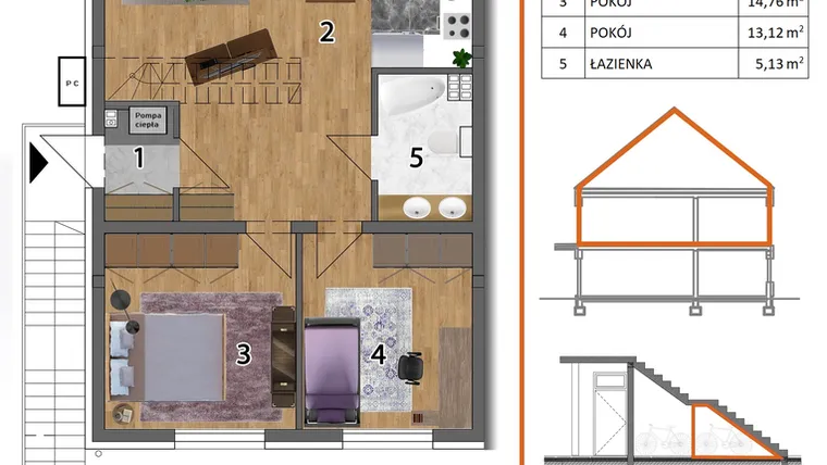Rzut - Mieszkanie na sprzedaż 4 pokoje o powierzchni 127,9 m² - numer 9L2 w Osiedle Leśnica Las