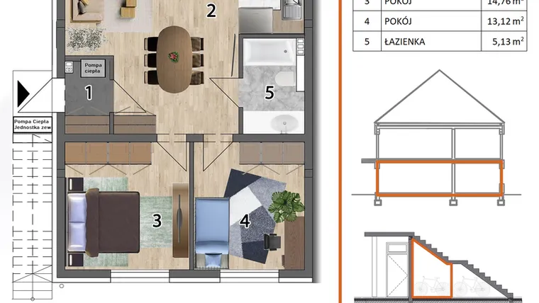 Rzut - Mieszkanie na sprzedaż 3 pokoje o powierzchni 71,9 m² - numer 11L1 w Osiedle Leśnica Las