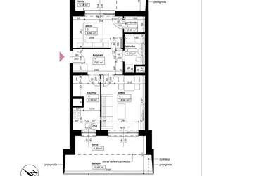 Rzut - Mieszkanie na sprzedaż 2 pokoje o powierzchni 47,37 m² - numer D2/1/4/13 w Malta Wołkowyska etap III