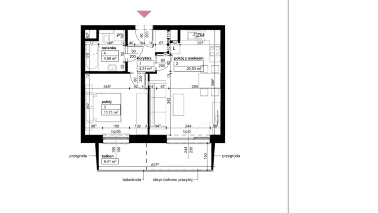 Rzut - Mieszkanie na sprzedaż 2 pokoje o powierzchni 41,13 m² - numer D2/1/4/14 w Malta Wołkowyska etap III