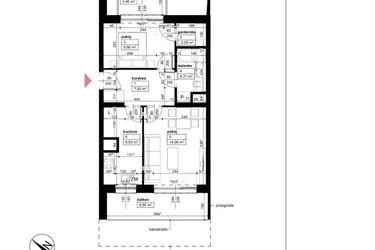 Rzut - Mieszkanie na sprzedaż 2 pokoje o powierzchni 47,37 m² - numer D2/1/5/16 w Malta Wołkowyska etap III
