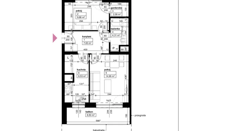Rzut - Mieszkanie na sprzedaż 2 pokoje o powierzchni 47,37 m² - numer D2/1/5/16 w Malta Wołkowyska etap III