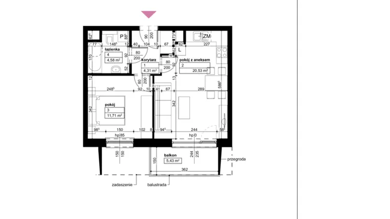 Rzut - Mieszkanie na sprzedaż 2 pokoje o powierzchni 41,13 m² - numer D2/1/5/17 w Malta Wołkowyska etap III