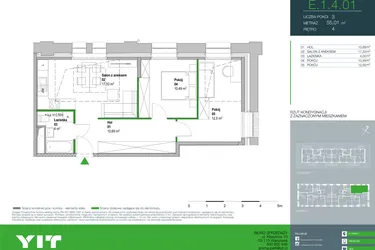 Rzut - Mieszkanie na sprzedaż 3 pokoje o powierzchni 55,01 m² - numer E.1.4.01 w Aroma Park Lofty