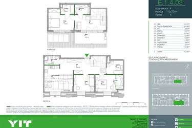 Rzut - Mieszkanie na sprzedaż 4 pokoje o powierzchni 110,7 m² - numer E.1.4.03 w Aroma Park Lofty