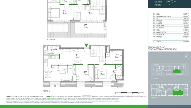 Rzut - Mieszkanie na sprzedaż 4 pokoje o powierzchni 110,7 m² - numer E.1.4.03 w Aroma Park Lofty