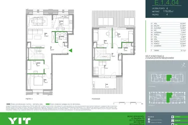 Rzut - Mieszkanie na sprzedaż 4 pokoje o powierzchni 119,05 m² - numer E.1.4.04 w Aroma Park Lofty