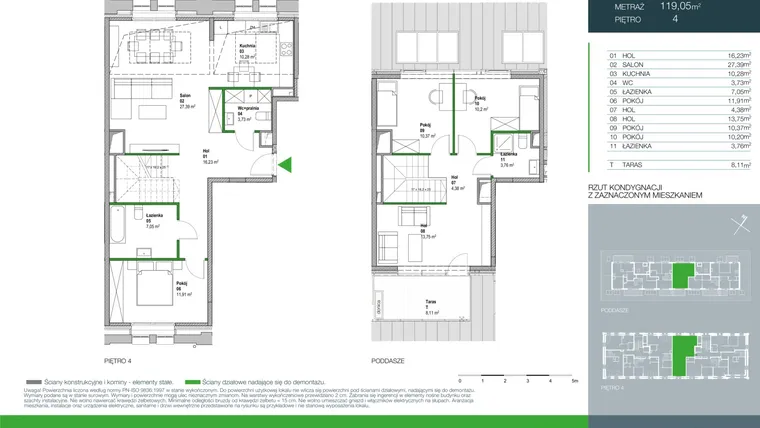 Rzut - Mieszkanie na sprzedaż 4 pokoje o powierzchni 119,05 m² - numer E.1.4.04 w Aroma Park Lofty