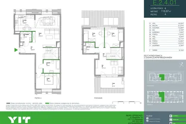 Rzut - Mieszkanie na sprzedaż 4 pokoje o powierzchni 118,87 m² - numer E.2.4.01 w Aroma Park Lofty