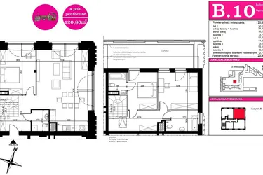 Rzut - Mieszkanie na sprzedaż 5 pokoi o powierzchni 120,8 m² - numer B.10 w ART MODERN etap III - Modern Loft
