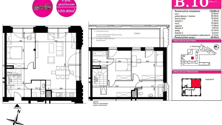 Rzut - Mieszkanie na sprzedaż 5 pokoi o powierzchni 120,8 m² - numer B.10 w ART MODERN etap III - Modern Loft