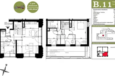 Rzut - Mieszkanie na sprzedaż 4 pokoje o powierzchni 100,92 m² - numer B.11 w ART MODERN etap III - Modern Loft