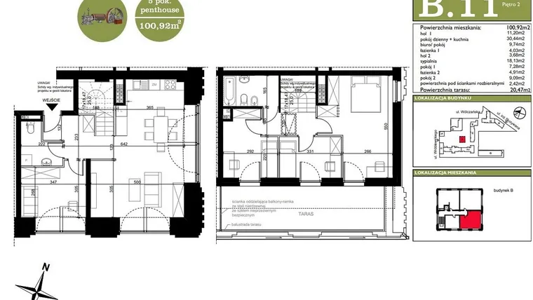 Rzut - Mieszkanie na sprzedaż 4 pokoje o powierzchni 100,92 m² - numer B.11 w ART MODERN etap III - Modern Loft