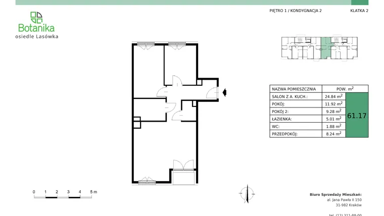 Rzut - Mieszkanie na sprzedaż 3 pokoje o powierzchni 61,36 m² - numer A.38 w Osiedle Lasówka etap II