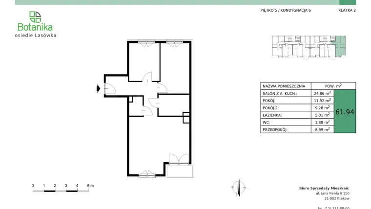 Rzut - Mieszkanie na sprzedaż 3 pokoje o powierzchni 62,16 m² - numer A.48 w Osiedle Lasówka etap II