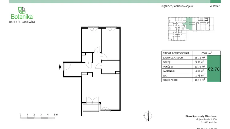 Rzut - Mieszkanie na sprzedaż 3 pokoje o powierzchni 63,25 m² - numer B.39 w Osiedle Lasówka etap II