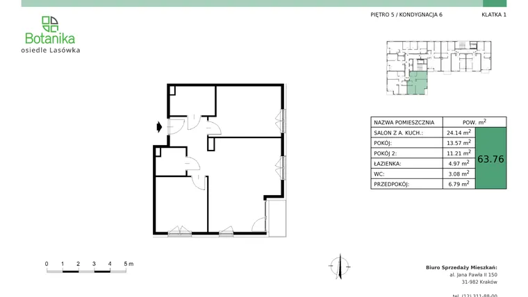Rzut - Mieszkanie na sprzedaż 3 pokoje o powierzchni 63,9 m² - numer B.25 w Osiedle Lasówka etap II