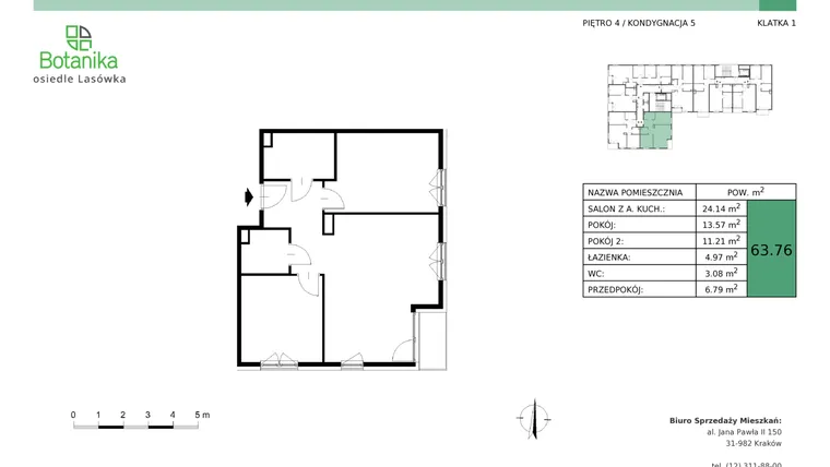 Rzut - Mieszkanie na sprzedaż 3 pokoje o powierzchni 63,82 m² - numer B.20 w Osiedle Lasówka etap II