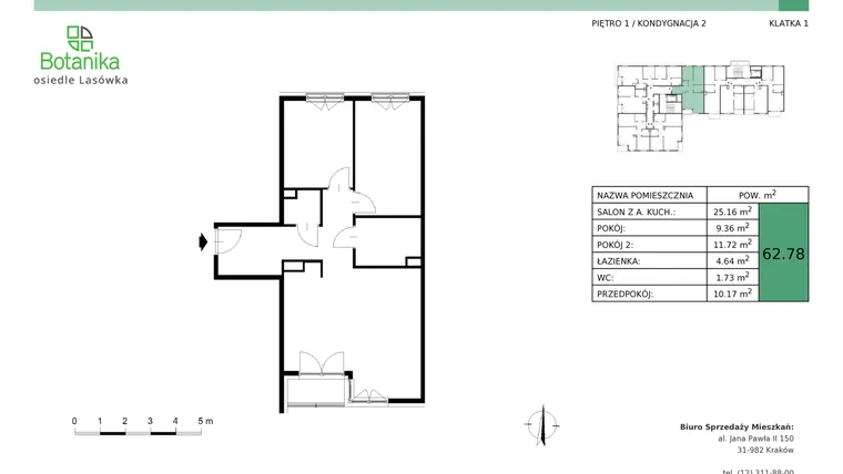 Rzut - Mieszkanie na sprzedaż 3 pokoje o powierzchni 62,84 m² - numer B.9 w Osiedle Lasówka etap II
