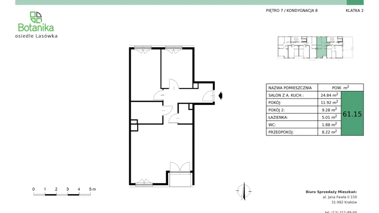 Rzut - Mieszkanie na sprzedaż 3 pokoje o powierzchni 61,27 m² - numer A.55 w Osiedle Lasówka etap II