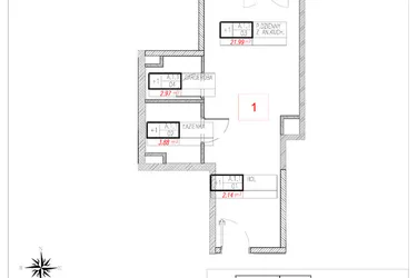 Rzut - Mieszkanie na sprzedaż 1 pokój o powierzchni 30,98 m² - numer A1.1 w Rezydencja Ogród Saski etap I i II