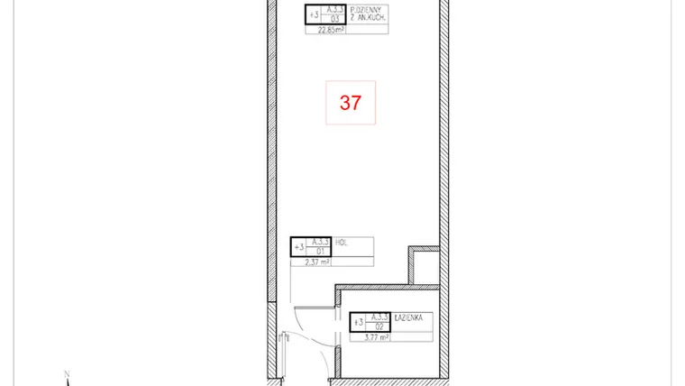 Rzut - Mieszkanie na sprzedaż 1 pokój o powierzchni 28,99 m² - numer A3.3 w Rezydencja Ogród Saski etap I i II
