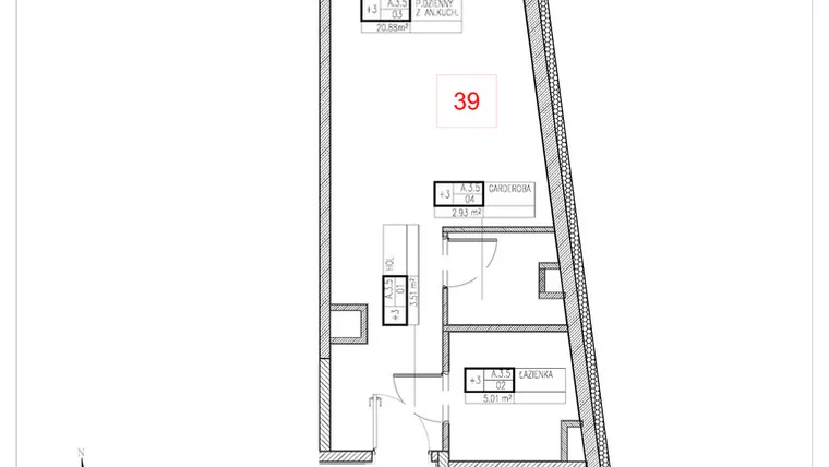 Rzut - Mieszkanie na sprzedaż 1 pokój o powierzchni 32,33 m² - numer A3.5 w Rezydencja Ogród Saski etap I i II