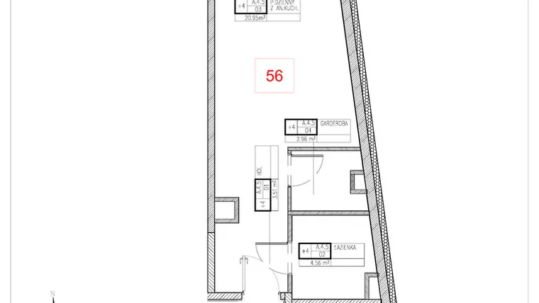 Rzut - Mieszkanie na sprzedaż 1 pokój o powierzchni 31,98 m² - numer A4.5 w Rezydencja Ogród Saski etap I i II
