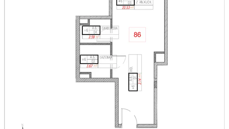 Rzut - Mieszkanie na sprzedaż 1 pokój o powierzchni 30,93 m² - numer A6.1 w Rezydencja Ogród Saski etap I i II