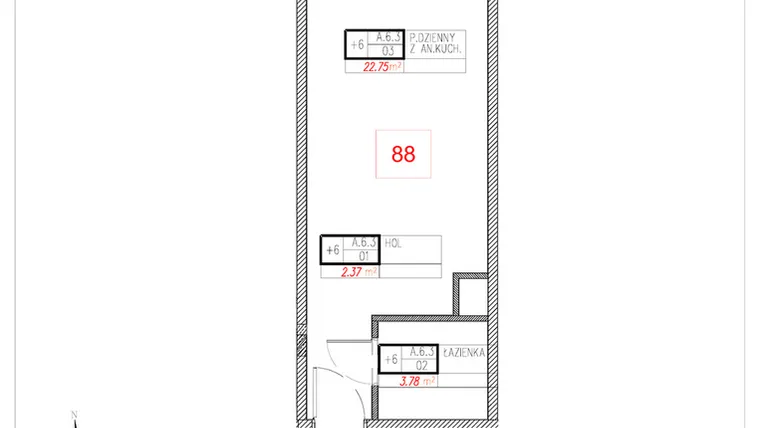 Rzut - Mieszkanie na sprzedaż 1 pokój o powierzchni 28,9 m² - numer A6.3 w Rezydencja Ogród Saski etap I i II
